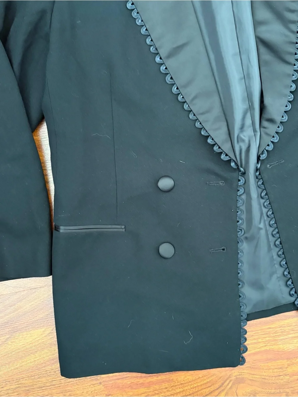 VTG Christian Dior Womens Double Breasted Blazer Jacket 18 Black Wool Satin Trim